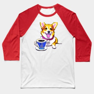 Corgi - Pembroke Corgi Drinking Coffee Baseball T-Shirt